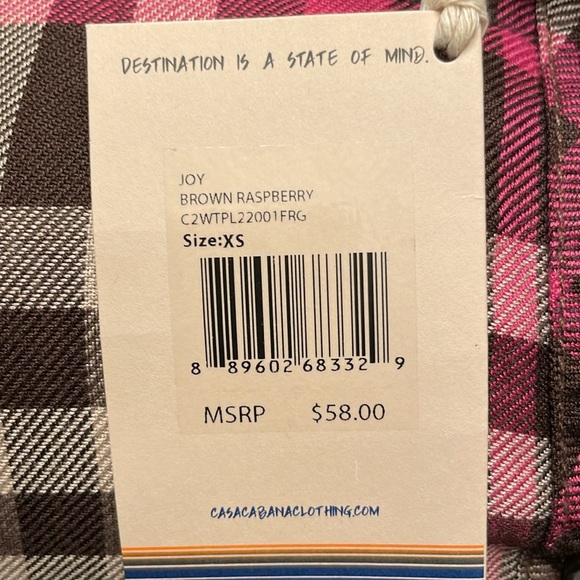 NWT Casa Cabana Plaid Oversized Flannel Button Down Size XS Brown Raspberry - Picture 6 of 6
